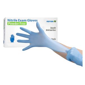 Huayuan Powder-Free Nitrile Disposable Exam Gloves, Industrial Medical Examination, No Latex Rubber, Non-Sterile, Food Safe, Textured Fingertips, Ultra-Strong, Pack of 100, Blue-Size Medium,1860103